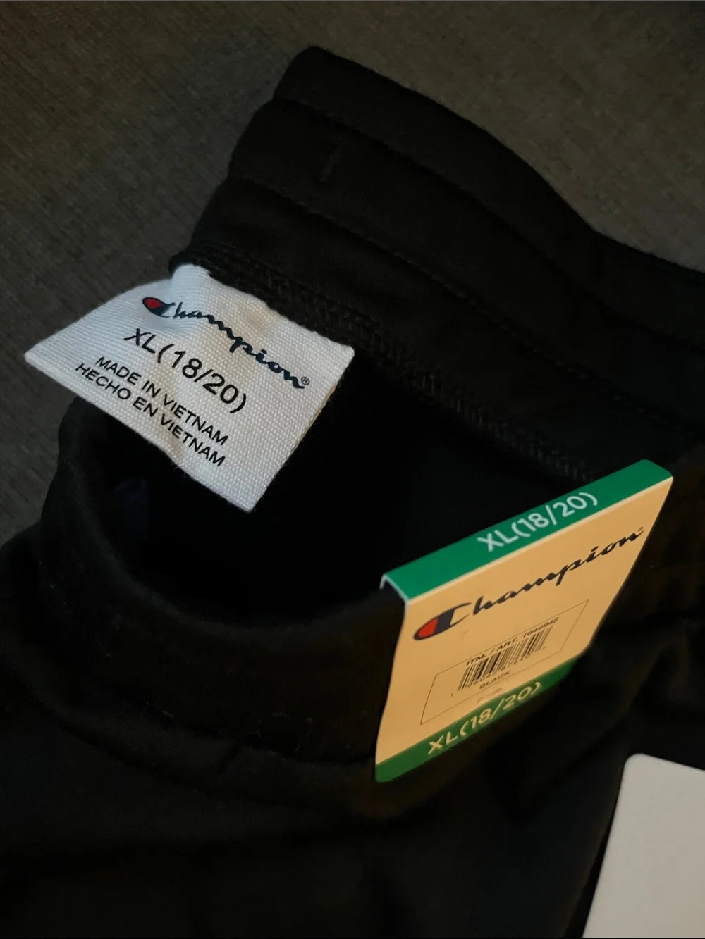 NWT Champion Kids Joggers Black with Logo Patch Size XL 18/20